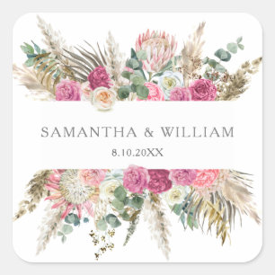 Sticker Carré Bohème Floral Blush Rose Aquarelle