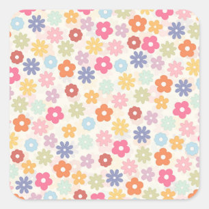 Sticker Carré Boho 70's Retro Daisy Flowers