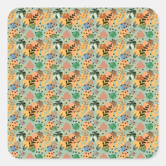 Sticker Carré boho abstract tropical pattern -minimal leaf desig (Devant)