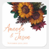 Sticker Carré Boho Automne Rustique Brûlé Orange Floral Mariage (Devant)