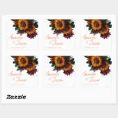 Sticker Carré Boho Automne Rustique Brûlé Orange Floral Mariage (Feuille)