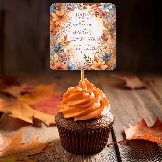 Sticker Carré Boho Baby in Bloom Fall Floral Frame Baby Shower