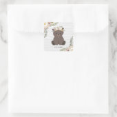 Sticker Carré Boho Bear Grey Baby shower en bois (Sac)
