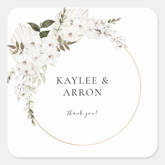 Sticker Carré Boho blanc Merci floral 2 (Devant)