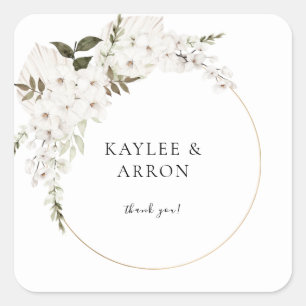 Sticker Carré Boho blanc Merci floral 2