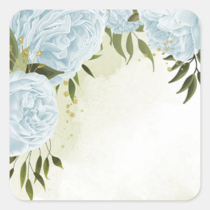 Sticker Carré Boho bleu fleurs vert feuille botanique