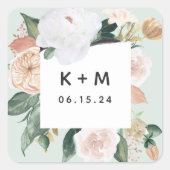 Sticker Carré Boho Blooms Moderne Floral Mariage Monogramme (Devant)