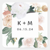 Sticker Carré Boho Blooms Moderne Floral Mariage Monogramme (Devant)