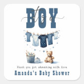 Sticker Carré Boho Blue Clothesline Sweet It a Boy Baby shower (Devant)
