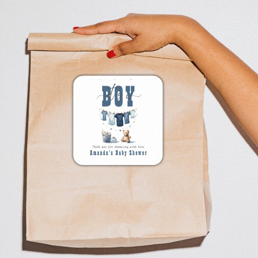 Sticker Carré Boho Blue Clothesline Sweet It a Boy Baby shower