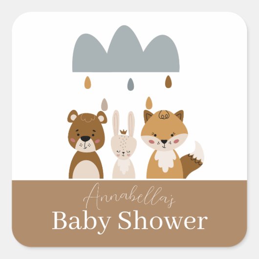Sticker Carré Boho Boho Boho Cute Woodland Bébé Animaux (Devant)