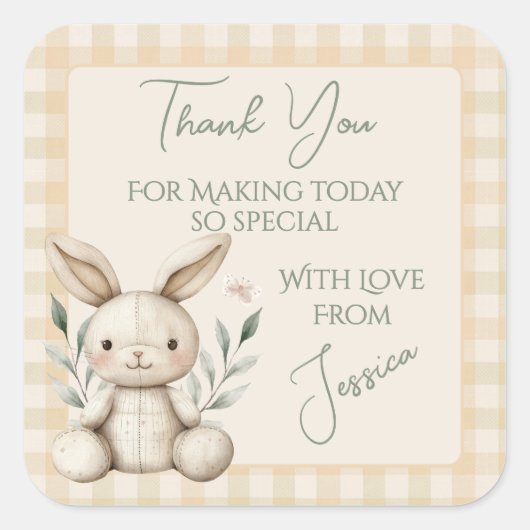 Sticker Carré Boho Bunny Baby shower neutre Favoriser (Devant)