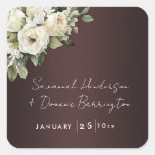 Sticker Carré Boho Burgundy et Mariage Rose Vintage (Devant)