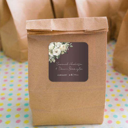 Sticker Carré Boho Burgundy et Mariage Rose Vintage