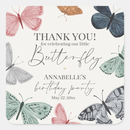 Sticker Carré Boho Butterfly Anniversaire Fête Dessert Favoriser (Devant)