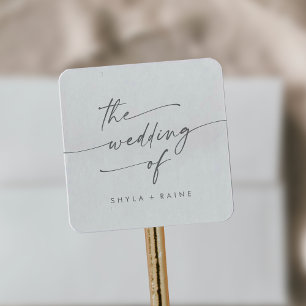 Sticker Carré Boho Chic Argent Gris Mariage Enveloppe Phoques