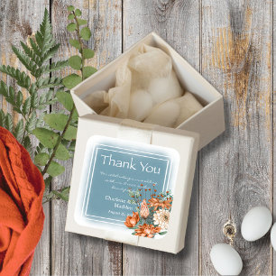 Sticker Carré Boho Chic Orange et crème Fleur Fumée Laver Bleu