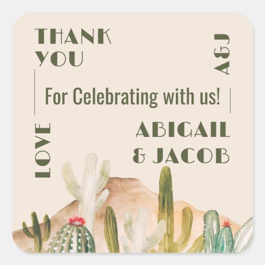 Sticker Carré Boho Desert Cactus Arizona Destination Mariage (Devant)