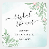 Sticker Carré Boho Dusty Blue Eucalyptus Fête des mariées de ver (Devant)