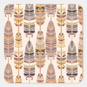 Sticker Carré Boho Feathes : Motif Tribal sans Seamless