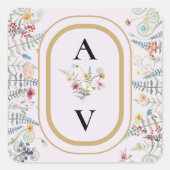 Sticker Carré Boho Fleur sauvage Fern Lavender Monogramme Favori (Devant)