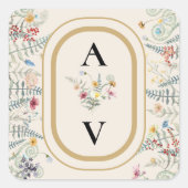 Sticker Carré Boho Fleur sauvage Fern Mariage Monogram Favoriser (Devant)