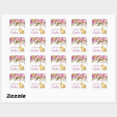 Sticker Carré Boho Fleurs de Printemps et Lapins Dorés Joyeuses  (Feuille)