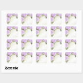 Sticker Carré Boho fleurs violettes vert feuille botanique (Feuille)