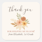 Sticker Carré Boho Floral Aquarelle Enseignant Merci (Devant)