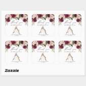 Sticker Carré Boho floral rose marsala teepee merci (Feuille)