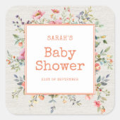 Sticker Carré Boho Floral Rustic Chic Botanique Baby shower (Devant)