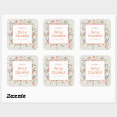Sticker Carré Boho Floral Rustic Chic Botanique Baby shower (Feuille)