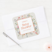 Sticker Carré Boho Floral Rustic Chic Botanique Baby shower (Enveloppe)