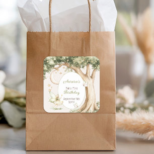 Sticker Carré Boho forêt aquarelle fée premier anniversaire