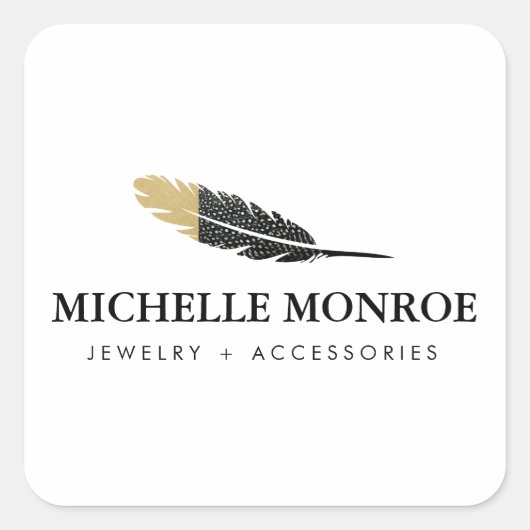 Sticker Carré Boho Gold tendance concepteur de plume blanche (Devant)
