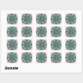 Sticker Carré Boho Mandala couleur aquarelle Floral (Feuille)