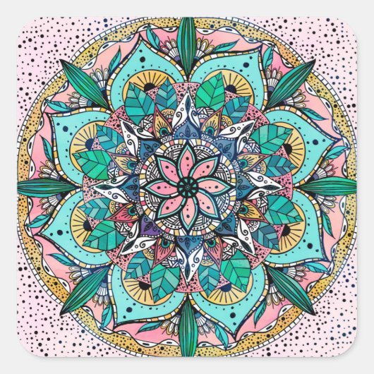 Sticker Carré Boho Mandala couleur aquarelle Floral (Devant)