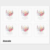 Sticker Carré Boho Moon Crystals Plumes rose Fleurs Mariage (Feuille)