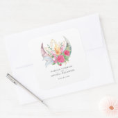 Sticker Carré Boho Moon Crystals Plumes rose Fleurs Mariage (Enveloppe)