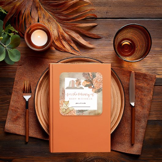 Sticker Carré Boho Palm Feuilles |Plaque Baby shower Hydrangeas