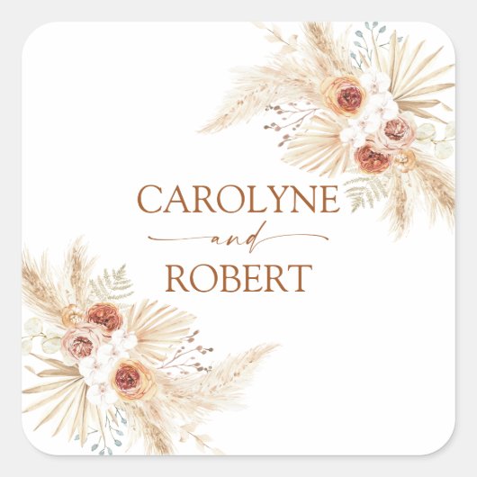Sticker Carré Boho Pampas Grass Terracotta Mariage (Devant)
