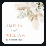 Sticker Carré boho pampas herbe et verdure mariage<br><div class="desc">pampa bohème et verdure. Les détails du texte et les couleurs peuvent être modifiés.</div>