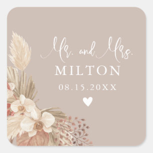 Sticker Carré Boho Pampas Mariage Neutralité Grass