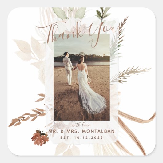 Sticker Carré Boho Pampas rustique élégant (Devant)