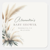 Sticker Carré Boho Pampas Sage Baby shower vert personnalisé (Devant)