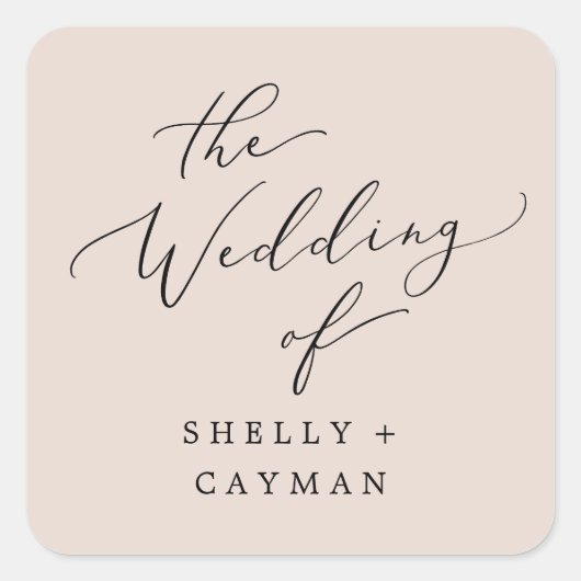 Sticker Carré Boho Pastel Peach Mariage Enveloppe Phoques (Devant)