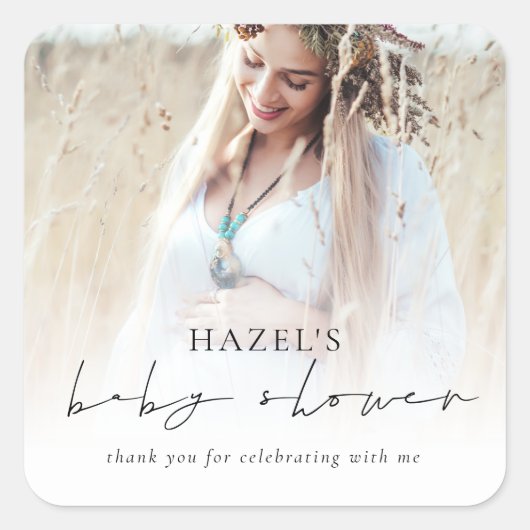 Sticker Carré Boho Photo Overlay Script Baby shower Merci (Devant)
