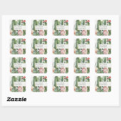 STICKER CARRÉ BOHO PINK FLORAL DESERT CACTI ADRESSE FOLIAGE (Feuille)