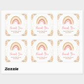 Sticker Carré Boho Rainbow Baby shower rose Merci (Feuille)