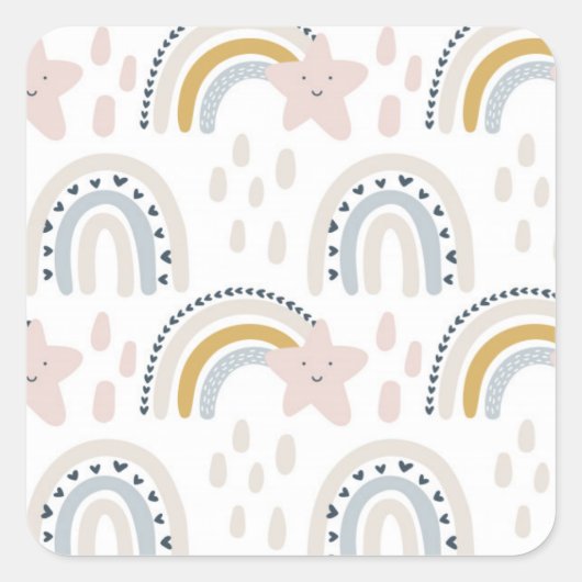 Sticker Carré Boho Rainbow Design Couleurs neutres (Devant)